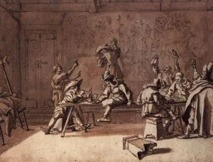 Bentvueghels in a Roman Tavern painting by Pieter Van Laer