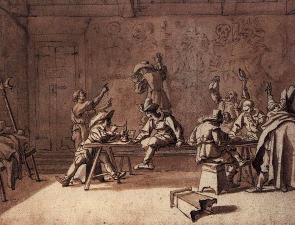 Bentvueghels in a Roman Tavern by Pieter Van Laer - Hand-Painted Oil Painting Reproduction