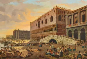 Venice, Ponte della Paglia with the Doge's Palace by Pieter Van Loon Oil Painting