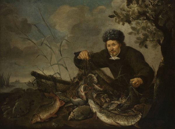 Fisherman with fish in the net  by Pieter Van Noort - Hand-Painted Oil Painting Reproduction