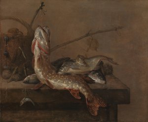 Still life with fish by Pieter Van Noort Oil Painting