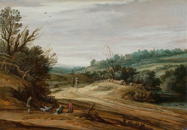 Main Product Photo of Dune Landscape with a Country Road  Painting by Pieter Van Santvoort