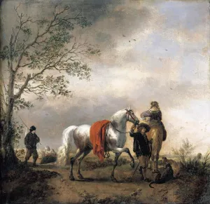 Cavalier Holding a Dappled Grey Horse by Pieter Wouwerman - Oil Painting Reproduction