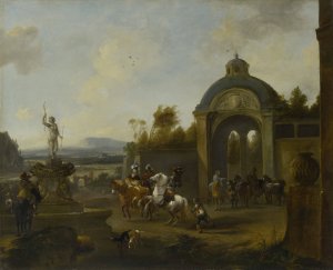 Hunting Party at a Fountain by Pieter Wouwerman Oil Painting