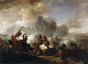 Skirmish of Horsemen between Orientals and Imperials by Pieter Wouwerman - Oil Painting Reproduction