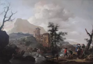 Stag Hunt in a River by Pieter Wouwerman - Oil Painting Reproduction