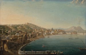 The Riviera di Chiaia, Naples, from the Convento di Sant Antonio, with Vesuvius beyond by Pietro Antoniani Oil Painting