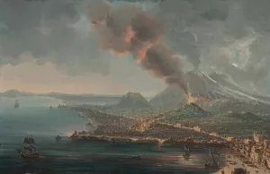 The Torre del Greco with the eruption of Mount Vesuvius beyond Oil painting by Pietro Antoniani