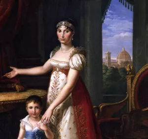 Elisa Bonaparte and Her Daughter Detail by Pietro Benvenuti Oil Painting