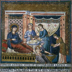 Apsidal Arch: 1. Nativity of the Virgin by Pietro Cavallini Oil Painting