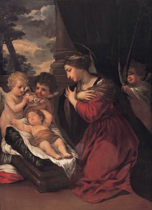 Madonna with the Child and Angels by Pietro Da Cortona Oil Painting