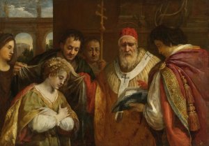 Saint Domitilla Receiving The Veil From Pope Clement I by Pietro Da Cortona Oil Painting
