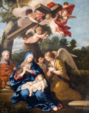 The Holy Family With Angels by Pietro Da Cortona Oil Painting