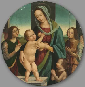 Virgin and Child with John the Baptist and Angels by Pietro Del Donzello Oil Painting