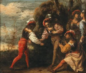 Warriors Playing Morra by Pietro Della Vecchia Oil Painting