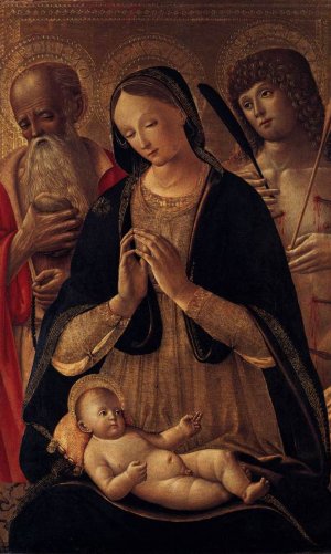Madonna and Child with Sts Sebastian and Jerome Oil painting by Pietro Di Domenico Da Siena