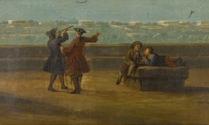 Naples, a view over 'Il Miglio d'oro', with figures on a terrace with a telescope by Pietro Fabris Oil Painting
