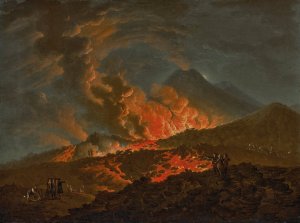 Vesuvius erupting at night by Pietro Fabris Oil Painting