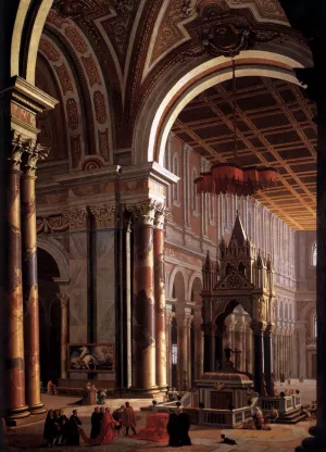 Interior of the Basilica of San Paolo in Rome Oil painting by Pietro Francesco Garola