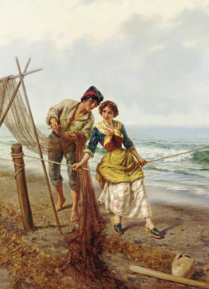 The Fisherman's Net by Pietro Gabrini Oil Painting