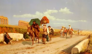 Travellers in the Roman Campagna by Pietro Gabrini - Oil Painting Reproduction
