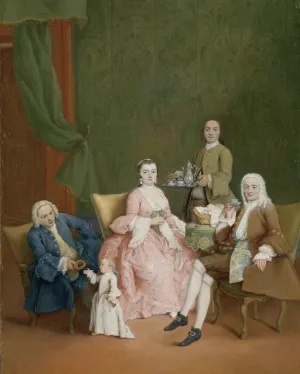 Portrait of a Venetian Family with a Manservant Serving Coffee by Pietro Longhi Oil Painting