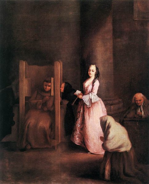 Main Product Photo of The Confession Painting by Pietro Longhi