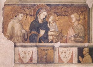 Madonna with St Francis and St John the Evangelist by Pietro Lorenzetti Oil Painting