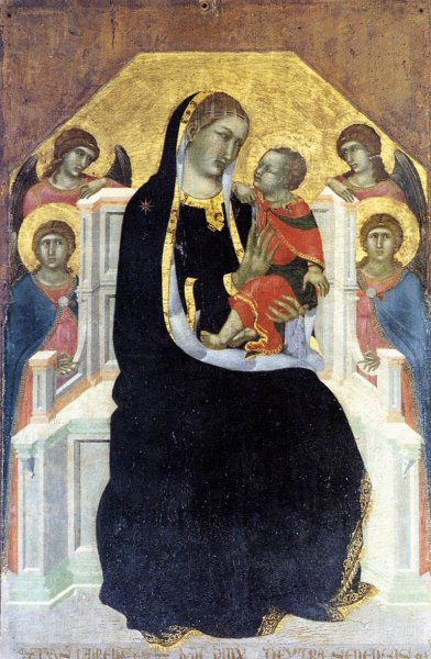 Virgin Enthroned with Child and Four Angels by Pietro Lorenzetti - Hand-Painted Oil Painting Reproduction
