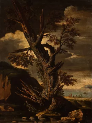 A Tree Struck By Lightning by Pietro Montanini Oil Painting