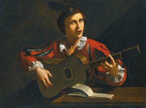 A Guitar-Player Seated In An Interior by Pietro Paolini Oil Painting