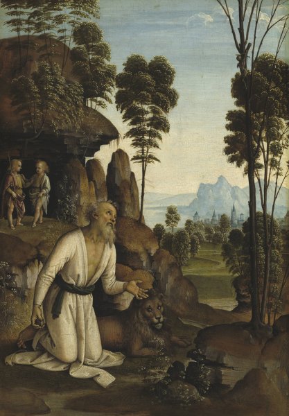 Saint Jerome in the Wilderness  by Pietro Perugino (Follower) - Hand-Painted Oil Painting Reproduction