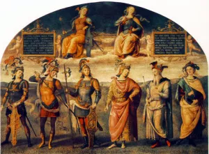 Fortitude and Temperance with Six Antique Heroes by Pietro Perugino Oil Painting