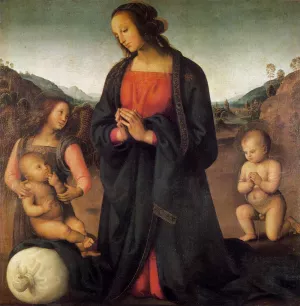 Madonna, an Angel and Little St John Adoring the Child Madonna del Sacco by Pietro Perugino - Oil Painting Reproduction