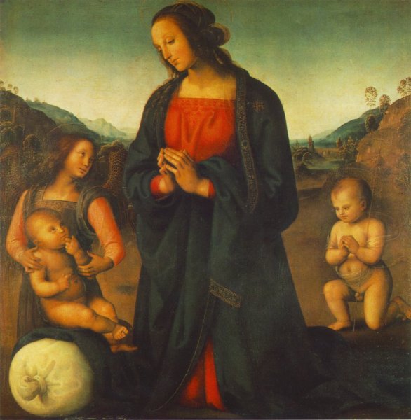 Main Product Photo of Madonna, an Angel and Little St John Adoring the Child Painting by Pietro Perugino