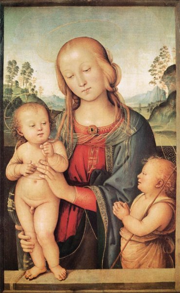Madonna with Child and the Infant St John by Pietro Perugino - Hand-Painted Oil Painting Reproduction