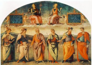 Prudence and Justice with Six Antique Wisemen by Pietro Perugino Oil Painting