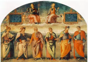 Prudence and Justice with Six Antique Wisemen by Pietro Perugino - Oil Painting Reproduction