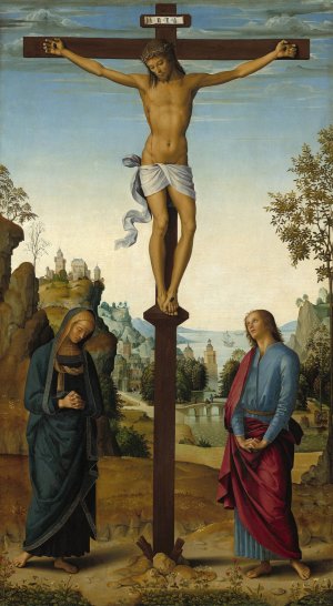 The Crucifixion with the Virgin, Saint John, Saint Jerome, and Saint Mary Magdalene by Pietro Perugino Oil Painting