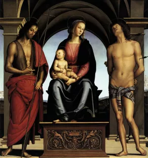 The Madonna Between St John the Baptist and St Sebastian by Pietro Perugino - Oil Painting Reproduction