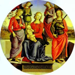 The Virgin and Child Surrounded by Two Angels, St. Rose, and St. Catherine Oil painting by Pietro Perugino