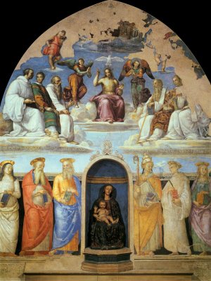 Trinity and Six Saints Oil painting by Pietro Perugino