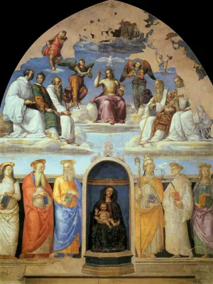 Trinity and Six Saints by Pietro Perugino Oil Painting