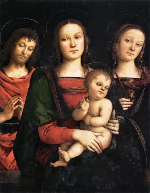 Virgin and Child between Sts John the Baptist and Catherine painting by Pietro Perugino