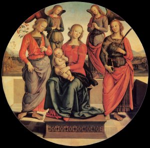 Virgin and Child Enthroned with Angels and Saints by Pietro Perugino Oil Painting