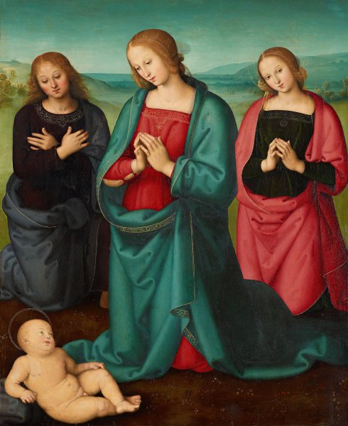 Virgin and Saints Adoring the Christ Child  by Pietro Perugino - Hand-Painted Oil Painting Reproduction