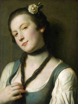 A Girl with a Flower in Her Hair by Pietro Rotari Oil Painting