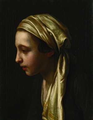 A Peasant Girl In Profile Wearing A White Scarf by Pietro Rotari Oil Painting