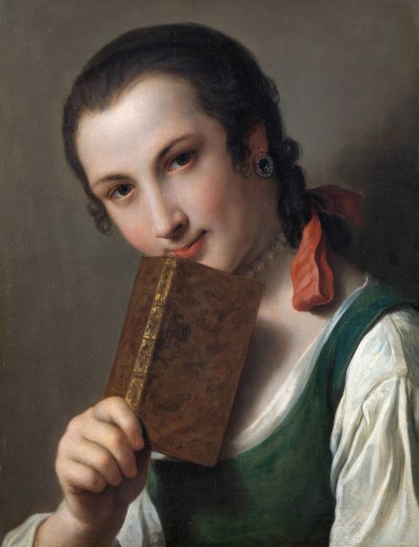 A Young Woman with a Book  by Pietro Rotari - Hand-Painted Oil Painting Reproduction
