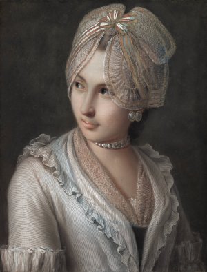 An Elegant Young Lady with a Lace Cap by Pietro Rotari Oil Painting